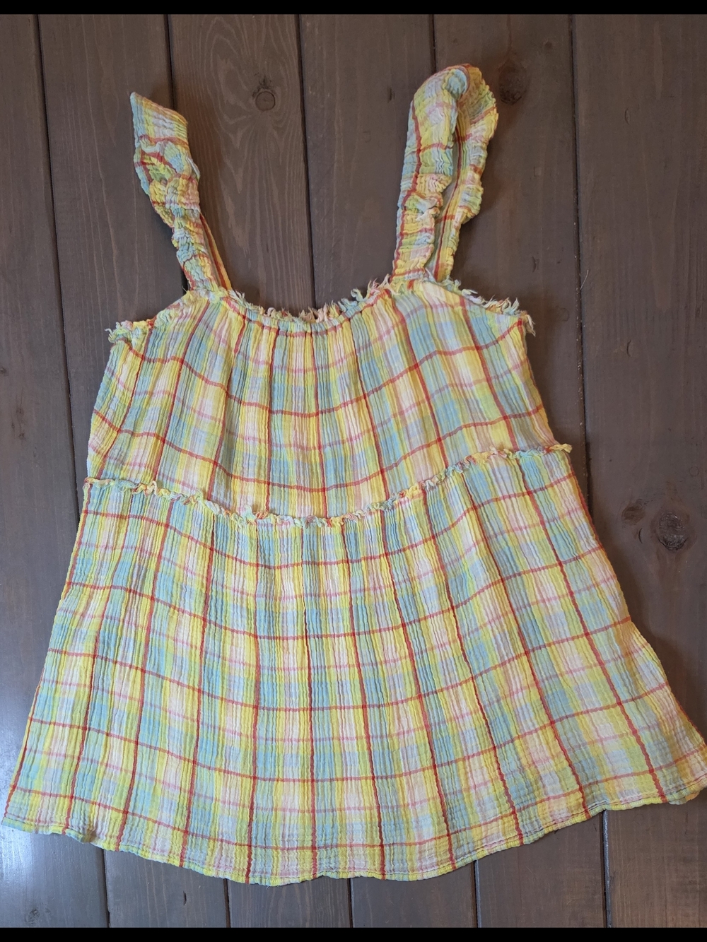 Anthropologie Plaid Smocked Mini Dress Multicolor Gauze Ruffle Strap Size M